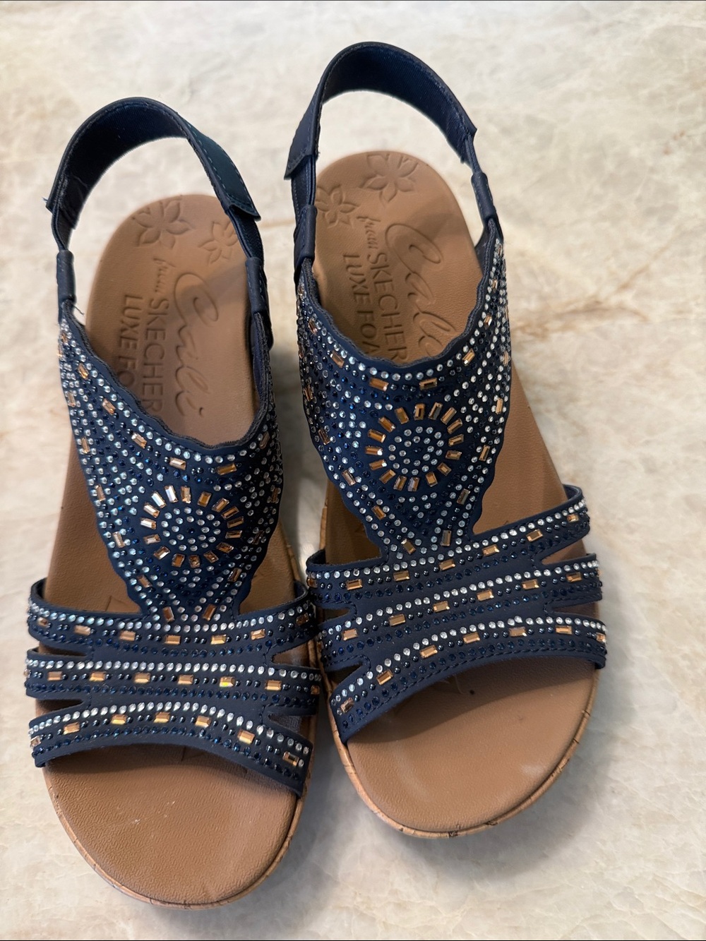 Skechers Navy Rhinestone Slingback Sandals